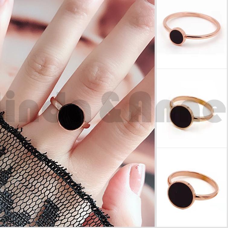 Real produk [COD] Cincin Titanium Premium Lapis Emas 18K Bentuk Bulat Bahan Warna Hitam Bulgar