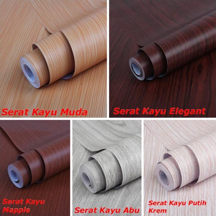 WALLPAPER DINDING UKURAN 45 cm x 10 M Motif SERAT KAYU COKLAT PUTIH AB