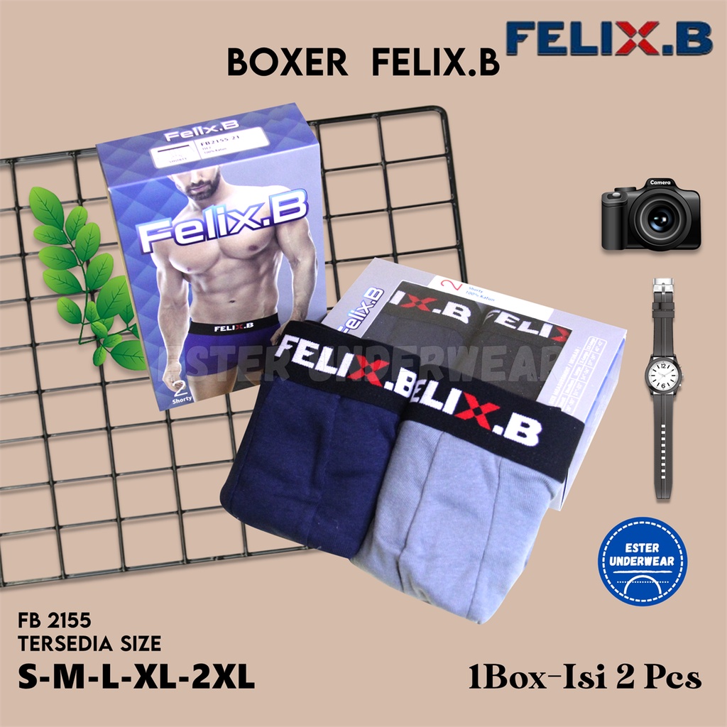 Celana Boxer Pria Shorty Felix.B 2155 Isi 2 Pcs