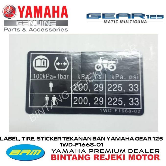 label, tire, sticker tekanan ban yamaha gear 125 1wd-f1668-01 [y-brm]