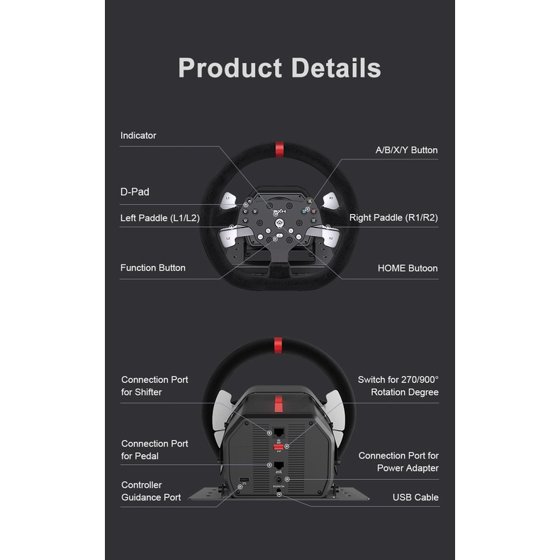 PXN V10 Steering Wheel Racing Gaming 3 Pedals