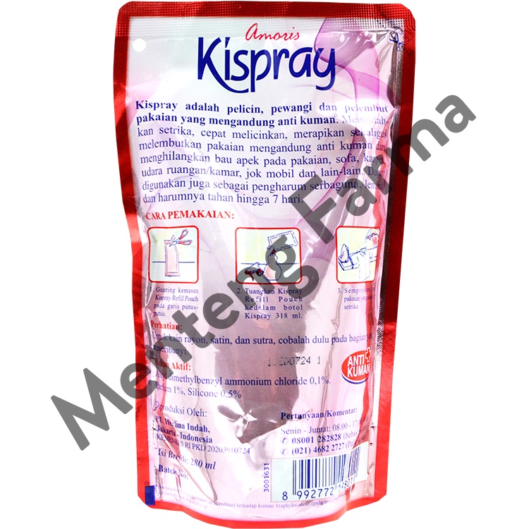 Kispray Pewangi dan Pelembut Refill Pouch Amoris 280 mL - Pewangi dan Pelembut Pakaian