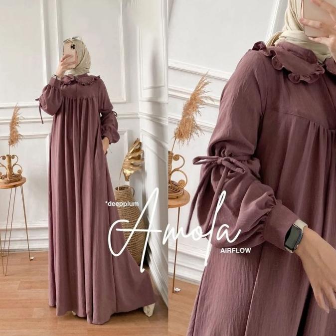 Baju Gamis Wanita Muslim Terbaru Crinkle Airflow Dress Muslim AMOLA