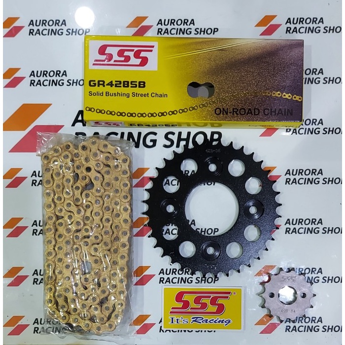 Gear Set Sss Black Supra X 125 / Revo / Blade & Rantai Sss 428 Sb Gold #Original