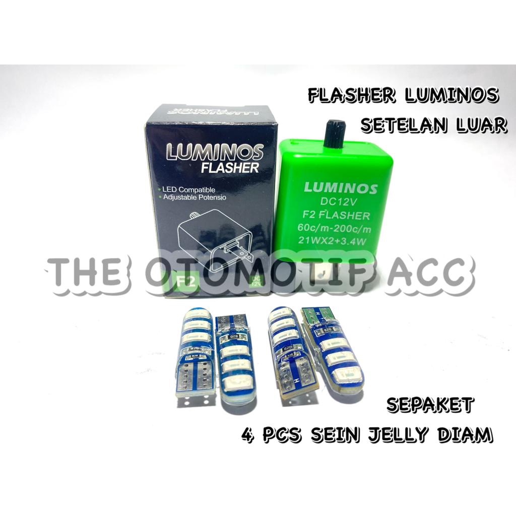 Promo Paket Flasher Sein Setelan Luar Luminos Arus Dc 12 Volt + 4 Pcs Sein Jelly Diam Socket T10 Arus 12 Volt Universal