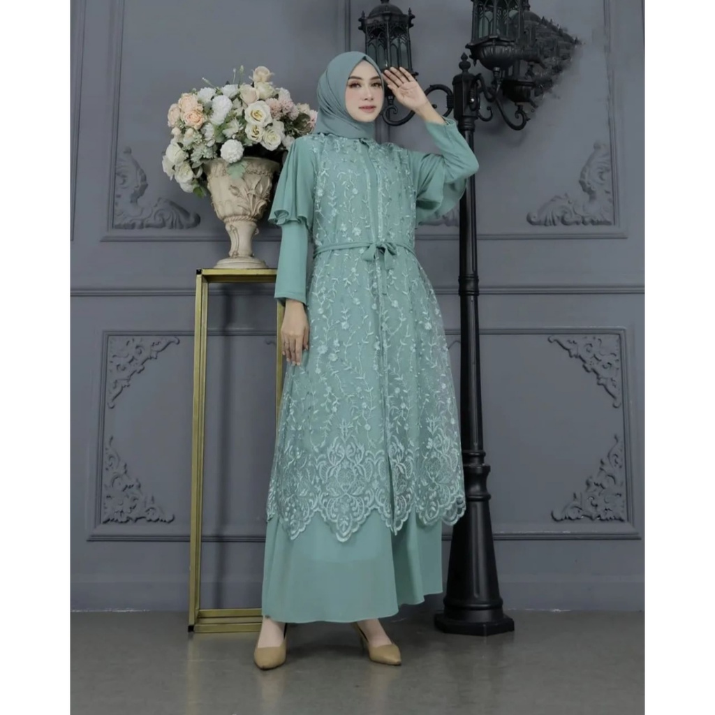 TIFANY DRESS inner outer tulle bordir terpisah / baju lebaran / kondangan / lamaran / wisuda / bridesmaids / couple / gamis remaja