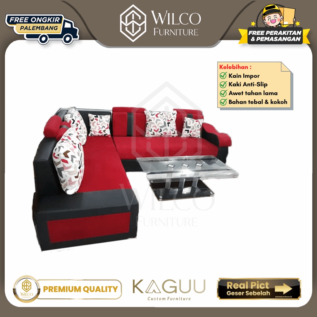 Sofa L Kombinasi Bludru Kulit + Meja Tamu / Sofa by KAGUU Minimalis