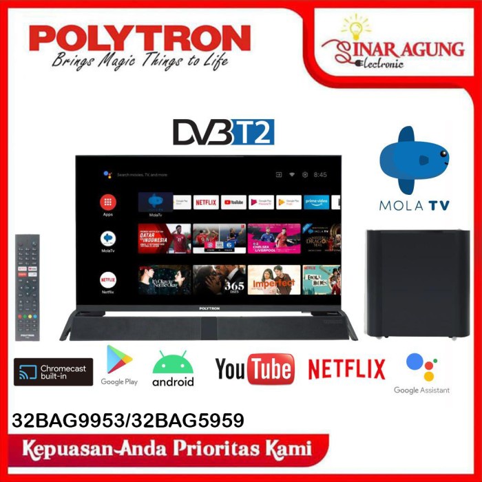 POLYTRON SMART ANDROID DIGITAL TV 32INCH PLD 32BAG9953 + SOUND BAR