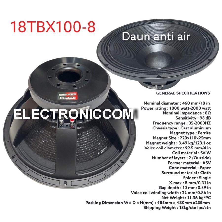 B&C Speaker Component 18TBX100 - 18 Inch Component B&C 18 TBX 100