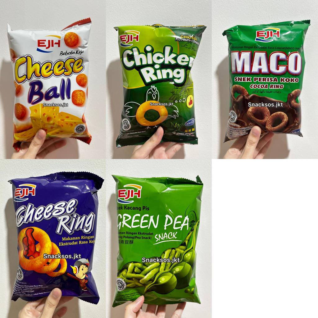 EJH SNACKS CHEESE BALL / CHEESE RING / GREEN PEA / MACO COCOA CHOCOLATE RING / CHICKEN RING