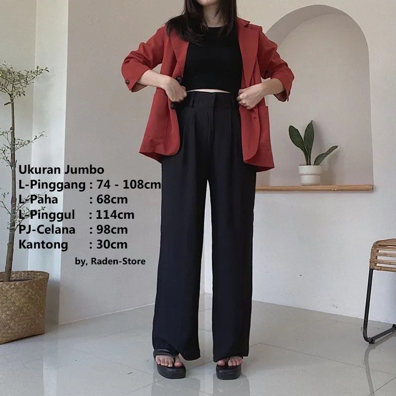 LOOSE PANTS TROUSERS NAVY CELANA ANTI KUSUT WANITA CELANA KULOT WANITA CELANA KANTOR FORMAL CELANA KERJA WANITA