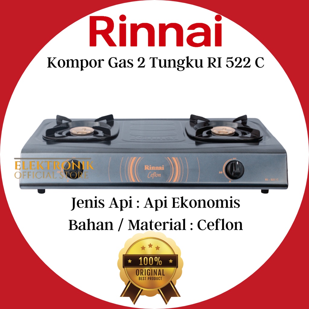 RINNAI KOMPOR GAS 2 TUNGKU RI 522 C KOMPOR RINNAI/RI-522C/RI522C/RI522/KOMPOR GAS 2 TUNGKU/KOMPOR