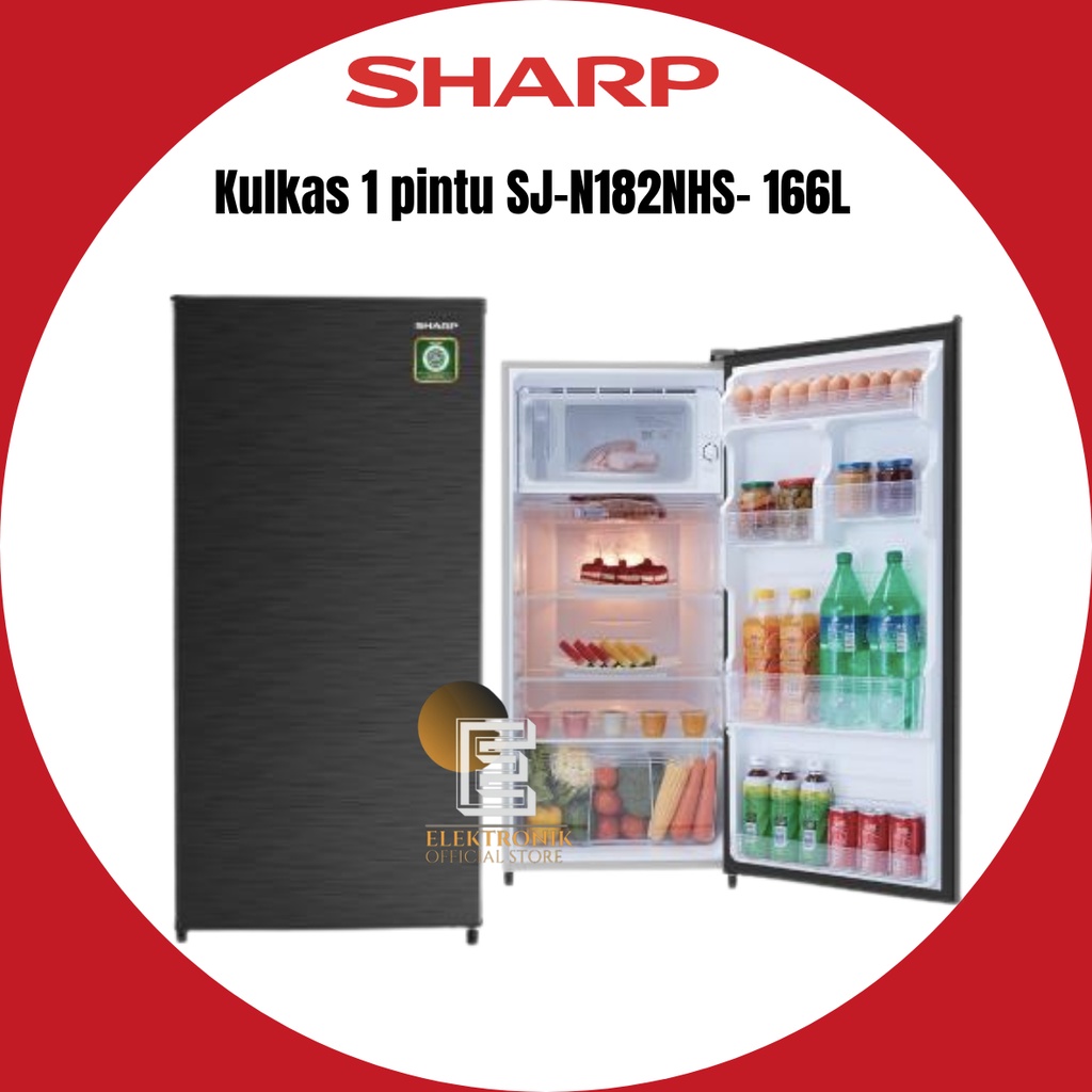 Sharp SJN182NHS Kulkas 1 Pintu 166L Tempered Glass Tray Low Wattage Kirei Series One Door Refrigerat