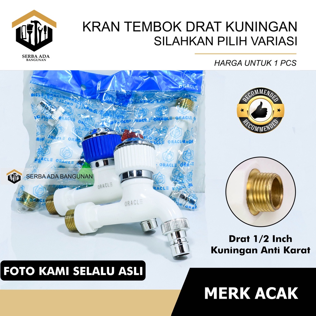 Kran Air Plastik 1/2&quot; Drat Kuningan Keran Taman 1/2 Inch Mahkota Keran Air Plastik Putar