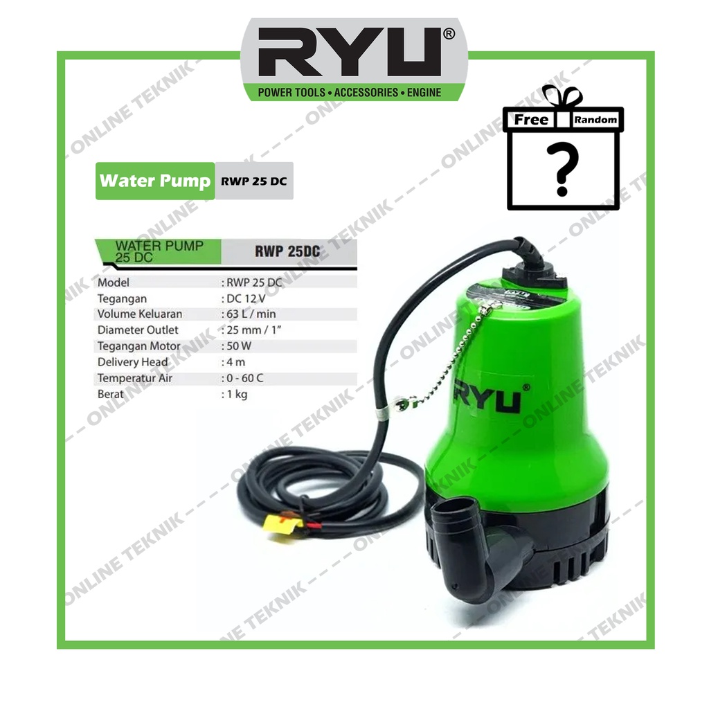 RYU RWP 25 DC Pompa Celup Air Dc 12 V / Water Pump RWP 25 DC / Pompa Kolam Submersible Pump 12 Volt 
