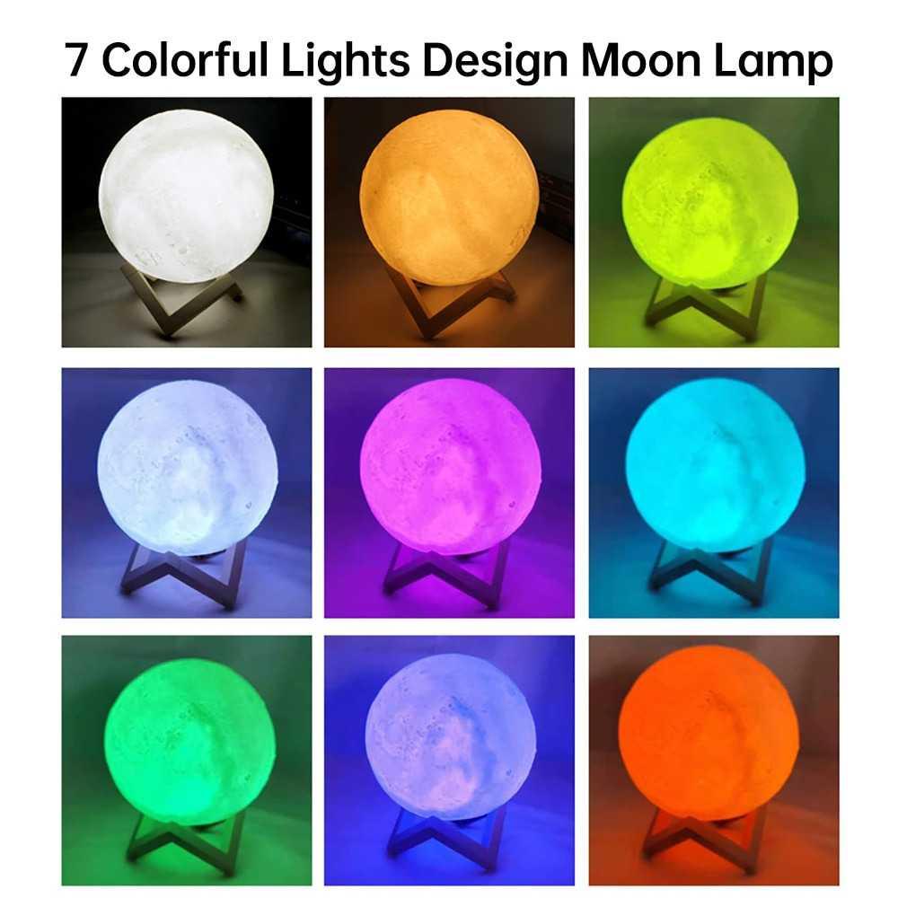 Lampu Tidur Bulan 3D Printed Moon Night Light Lamp 7 Color 1W - OU12 - Multi-Color