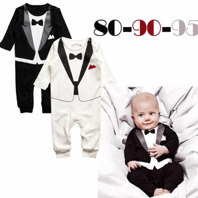 jumper bayi / jas tuxedo putih import romper kaos cowok bayi import