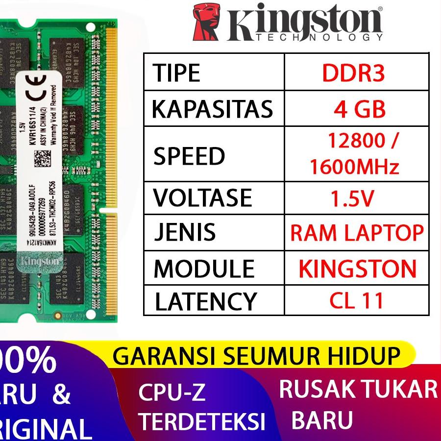 ✩ RAM KINGSTON DDR3 4GB 1600MHZ  ORI RAM LAPTOP DDR3 RAM NB DDR3 ➱