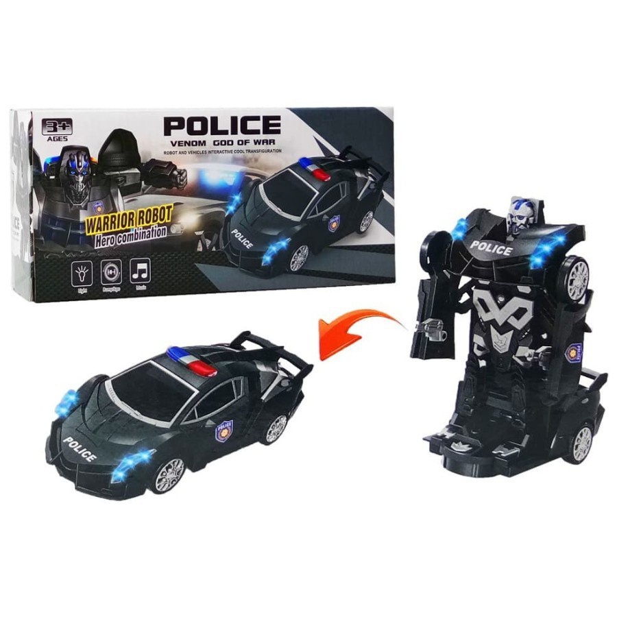 MAINAN MOBIL ROBOT POLICE HITAM WARRIOR POLICE ROBOT CAR NO.S8997