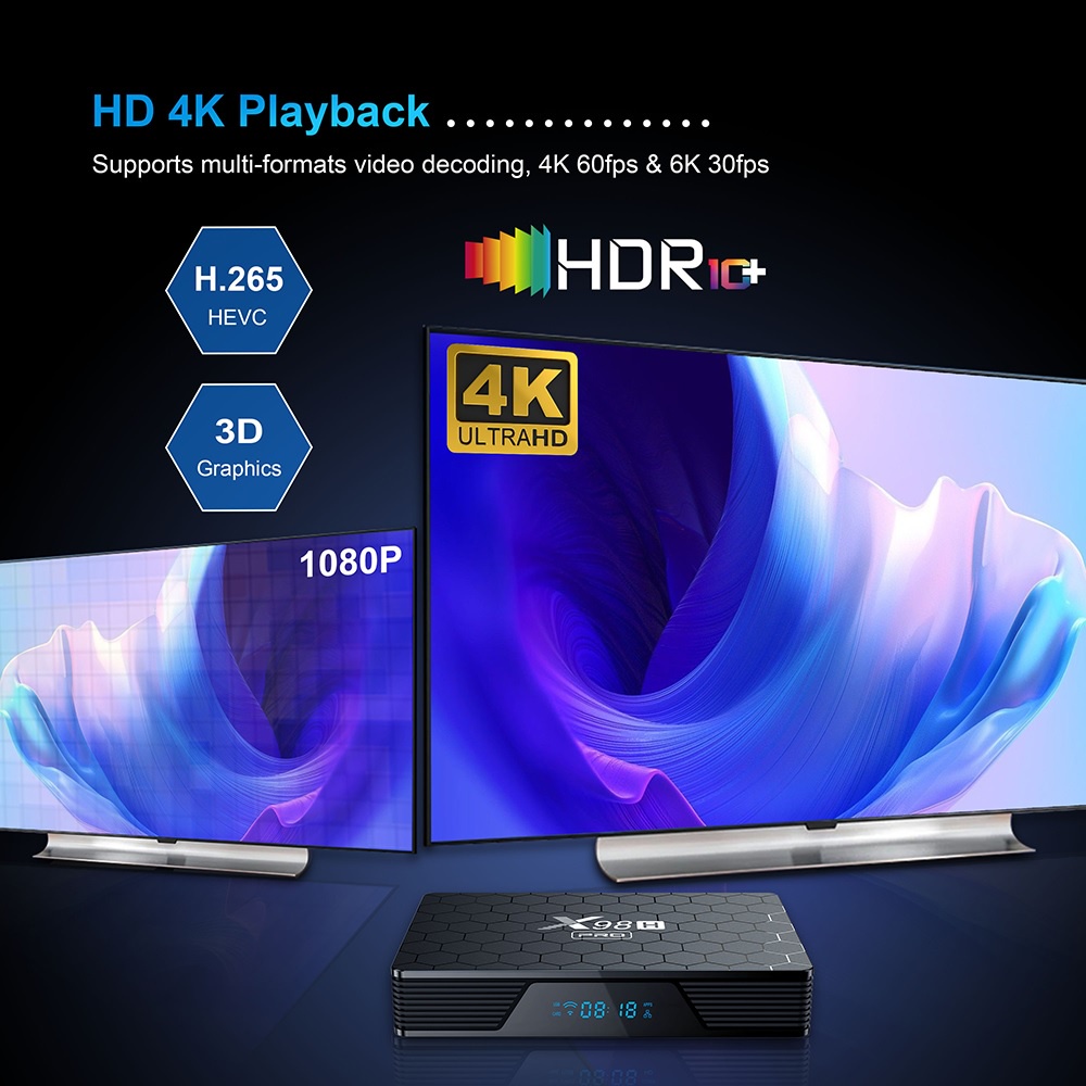 X98H PRO - Android 12 Smart TV Box 4K UHD - Android TV Box Terbaru dengan Kualitas Gambar hingga 4K UHD