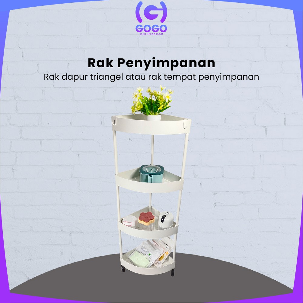 GOGO-C824 Rak Dapur Triangle 4 Tingkat Rak Trolley Susun Penyimpanan Serbaguna Dengan Roda / Rak Kamar Mandi Sudut Anti Air