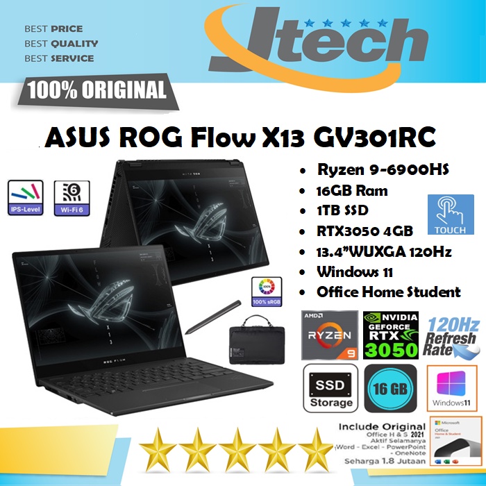 ASUS ROG Flow X13 GV301RC - RYZEN 9-6900HS - 16GB - 1TB SSD - RTX3050 4GB - 13.4&quot;WUXGA IPS TOUCH - WIN11 - OFFICE HOME STUDENT