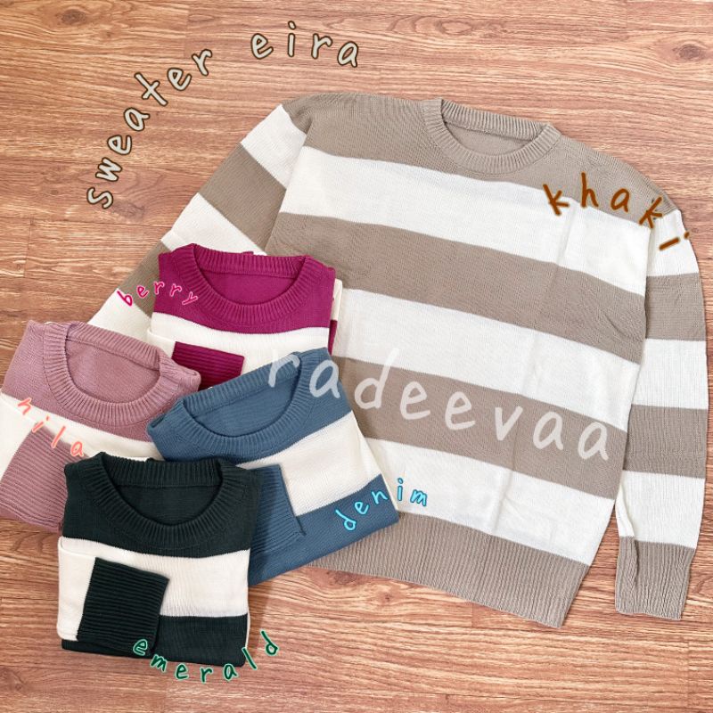 SWEATER EIRA STRIPE KNIT OVERSIZE ATASAN RAJUT MOTIF GARIS TEBAL