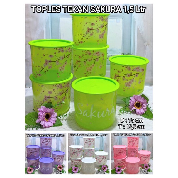 (Harga Per Set isi 6pcs) Toples Tekan Motif Sakura BPA free Merk Biggy Home 1,2L & 1,5L / 1200ml & 1