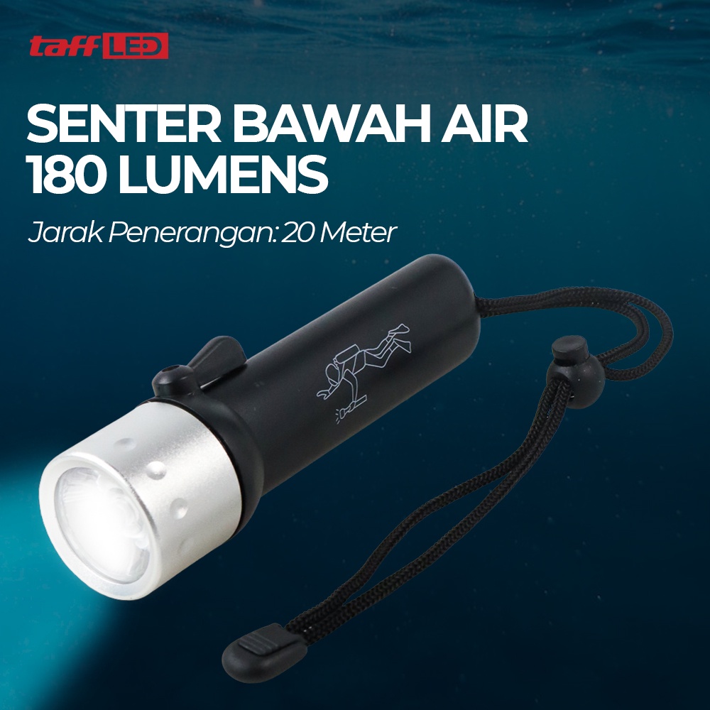 Senter LED Bawah Air untuk Menyelam Waterproof Flashlight Q3 180 Lumens - OMFL1SBK Black