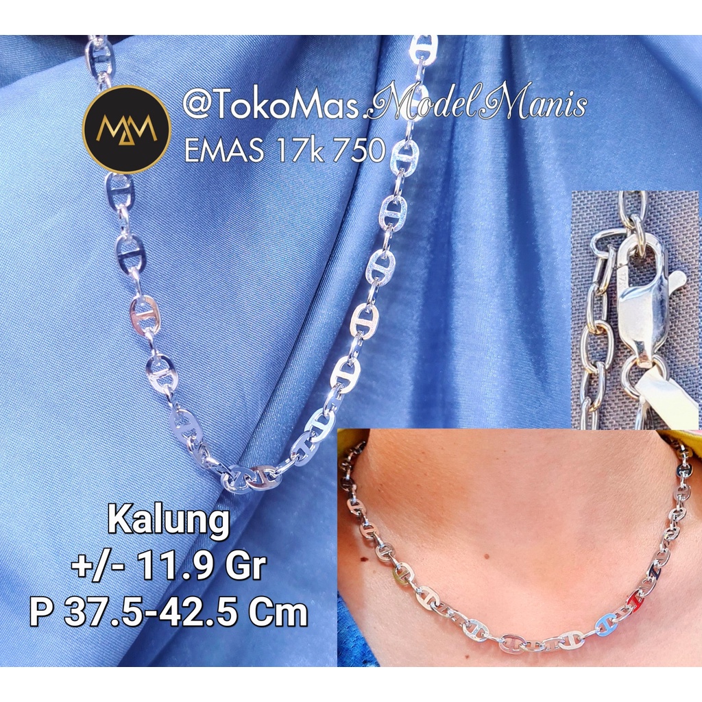 Kalung herme* oval + extention emas putih 750 kadar 17k