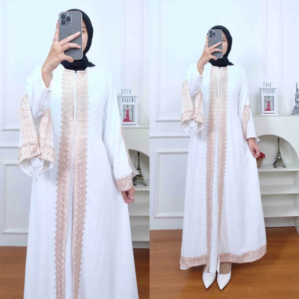 Gamis Abaya - Corla dress Abaya - Abaya Crinkle Mix Renda Jumbo
