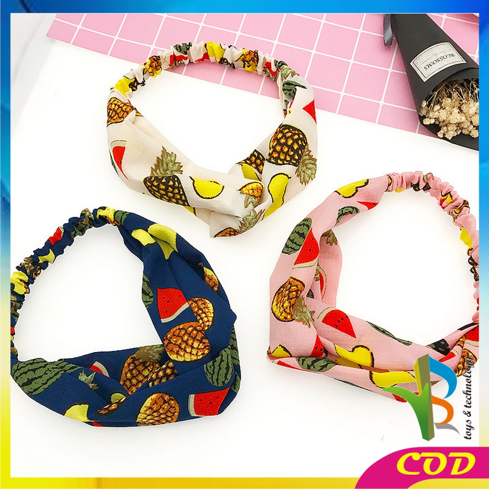 RB- C64 Bando Wanita Korea Model Turban Karet Bahan Kain Motif Buah / Bandana Simpul Kekinian Korean Style Fashion Impor