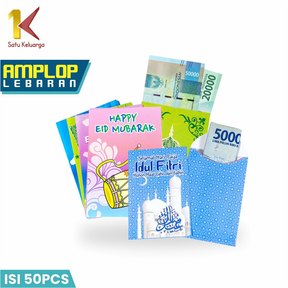 Satu Keluarga Amplop Lebaran Isi 50PCS Motif Karakter C823 Amplop THR Dompet Uang Hari Raya Idul Fit