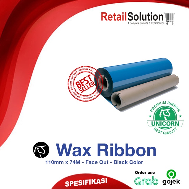 Ribbon Printer Label Barcode Wax ukuran 110mm x 74m / 110x74 mm