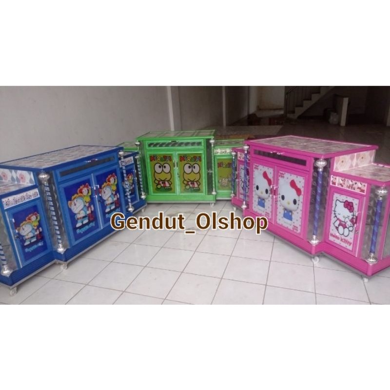 (Khusus Wilayah Kota Palembang) Rak TV 4K Sayap Tiang Warna Kaca Stiker Motif Rak Serbaguna Kaca Alu