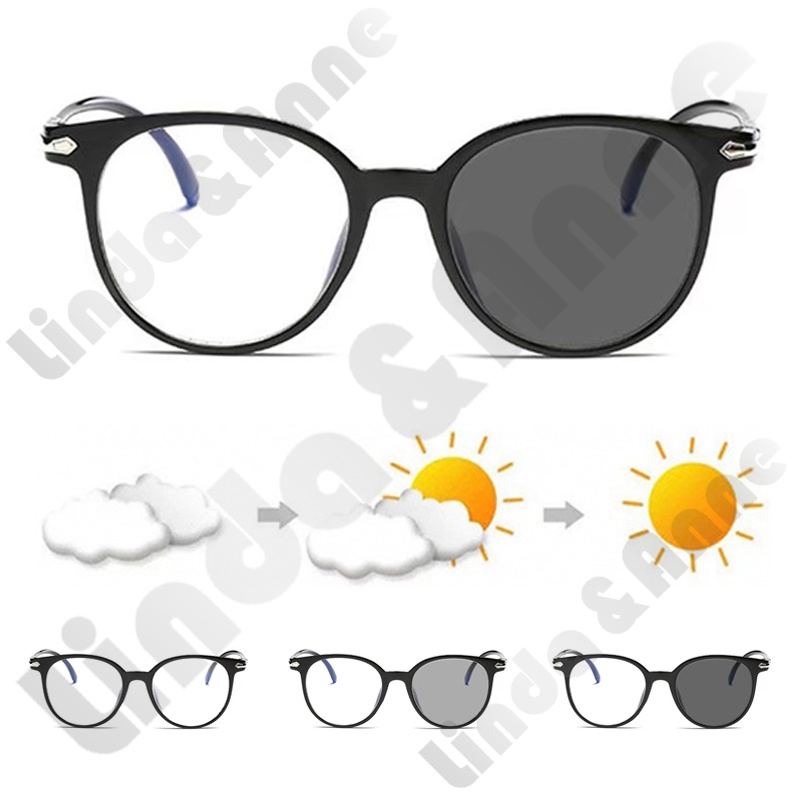 Kacamata Photocromic Pria/Wanita Fashion Anti Radiasi Lensa Transparan Sunglasses