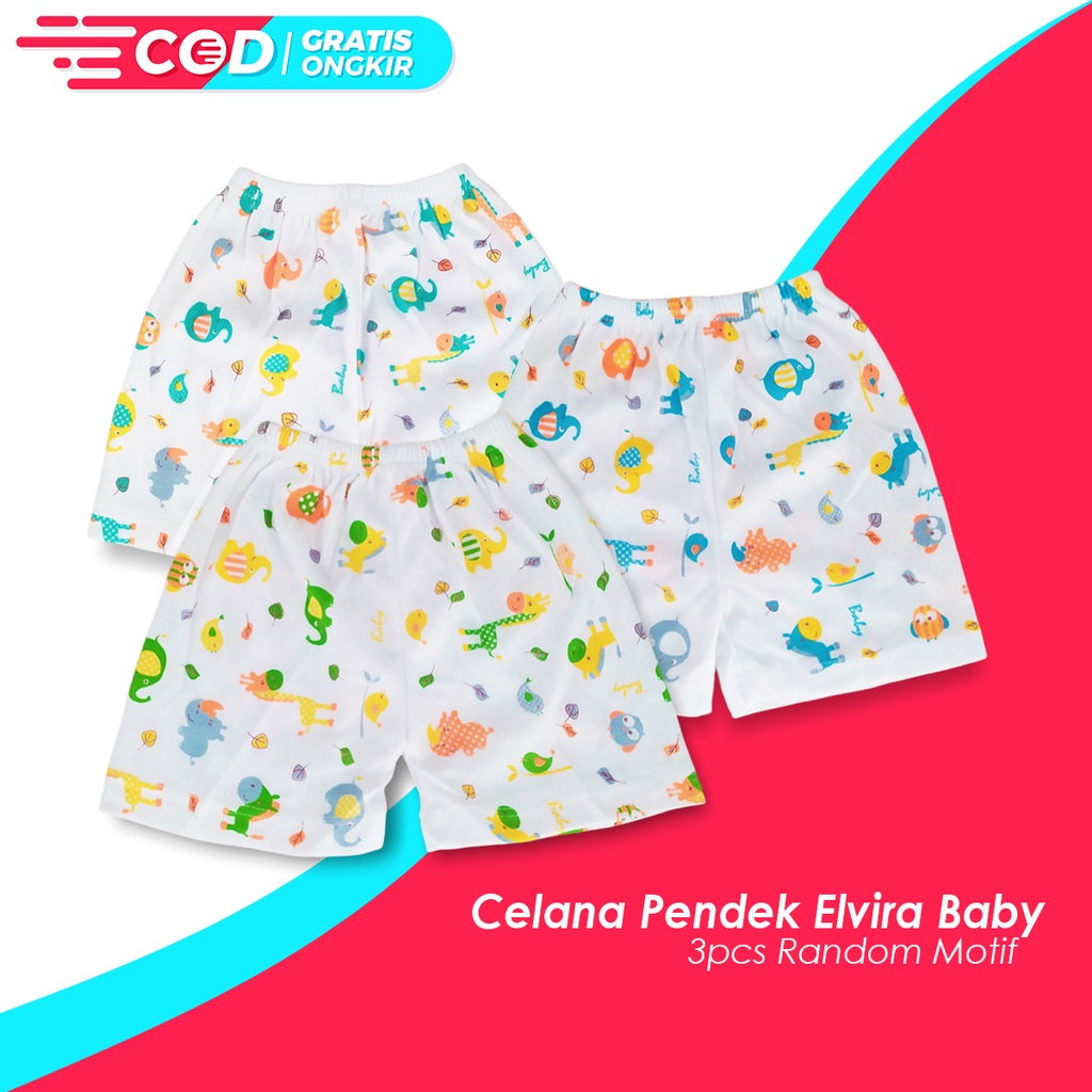 3 Pcs Celana Pendek Bayi Newborn Elvira Mix Warna 0-3 Bulan