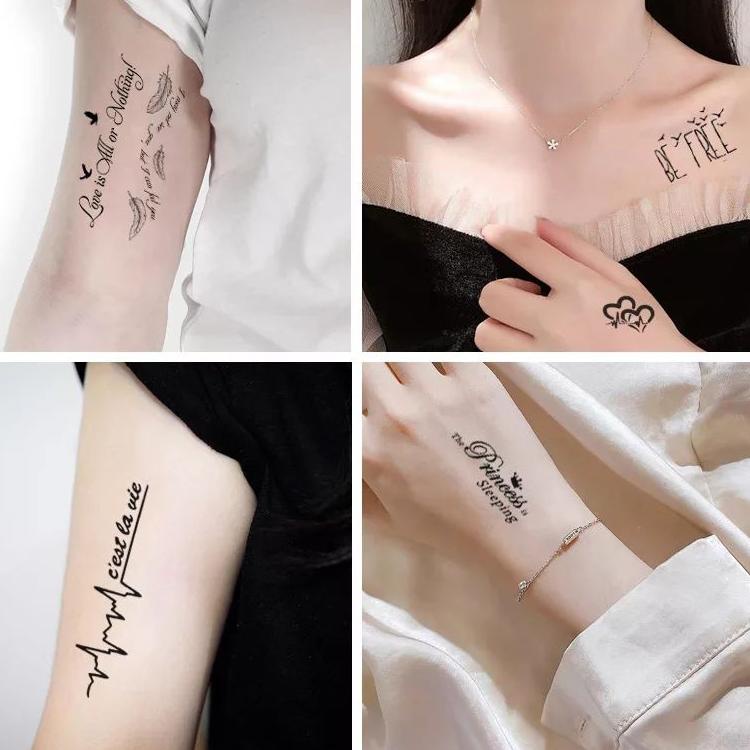 Stok terbaru  10 lembar Tatto Temporer Tulisan aesthetic (Random) sticker temporary tattooo Tahan ai