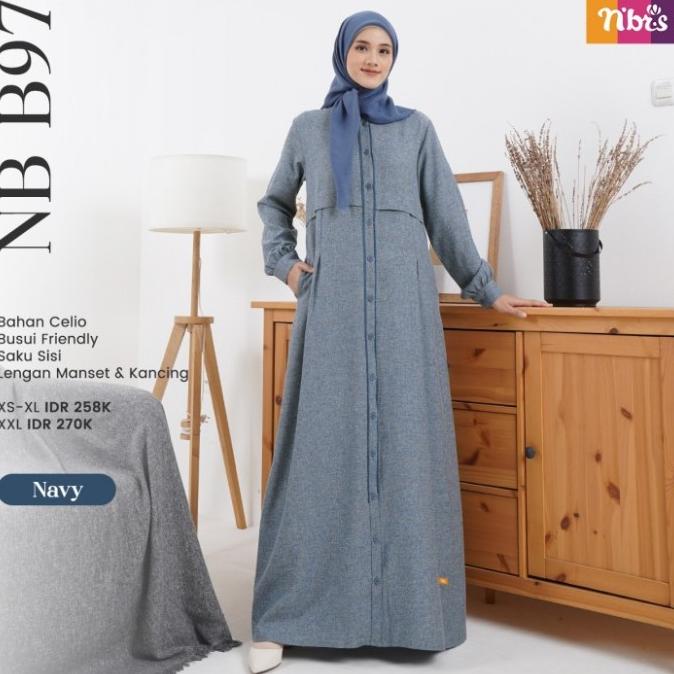 Gamis Nibras NB B97 Warna Biru Navy Dress Muslimah Busui Branded Syari