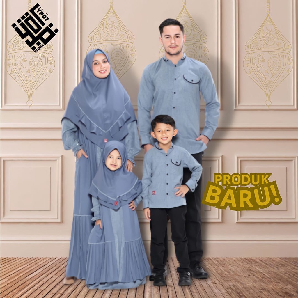 Baju sarimbit couple keluarga muslim ukuran jumbo xxl 3xl 4xl seragam kekinian warna biru terbaru bahan toyobo premium