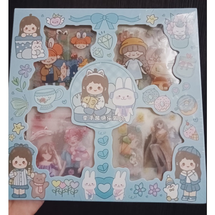 STICKER MOMO WATERPROOF ISI 100 LEMBAR PER BOX-BIRU MIX MOTIF / BOX