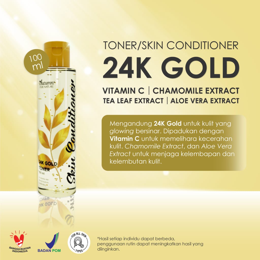 Autumn Toner Skin Conditioner with Hatomugi Extract 100ml and 24k gold 100 ml - AUTUM TONER HATOMUGI DAN TONER GOLD 24K BPOM