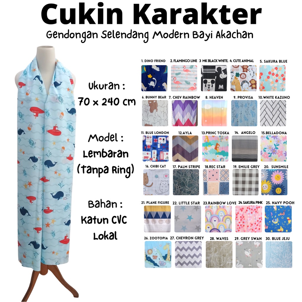 [40-1] Cukin Gendongan Seledang Modern Motif Lucu Bayi akachan Jarit karakter cc jarik