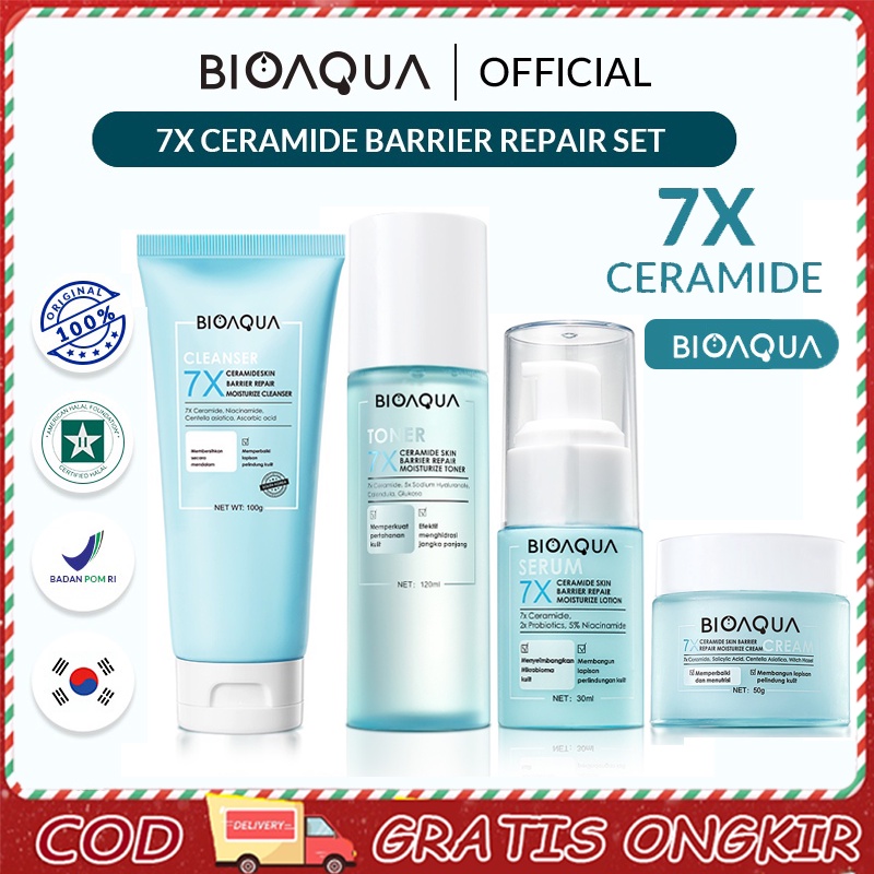 BIOAQUA 7X Ceramide Skin Barrier Repair Moisturizer Set Paket Skincare Cream Pemutih Wajah/Hydrating