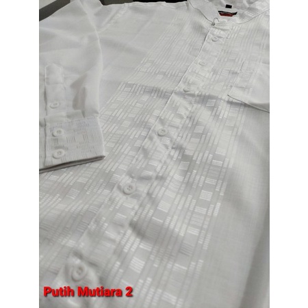 Baju Koko - Kemeja Koko Muslim Pria - Putih Kerah Shanghai - Kemko Slim Fit Premium - Lengan Panjang