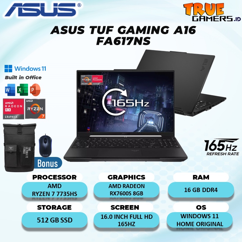 Laptop Gaming Tuf FA617NS RX7600S 8GB AMD Ryzen 7 7735HS RAM 16GB 512SSD W11+OHS 16.0FHD 165HZ