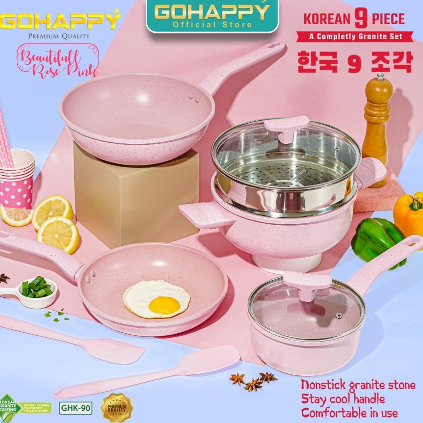 HARGA TERMURAAH PANCI SET MARBLE gohappy korean set 9 swiss Terdiri dari 9pc Wok steamer fry pan mil