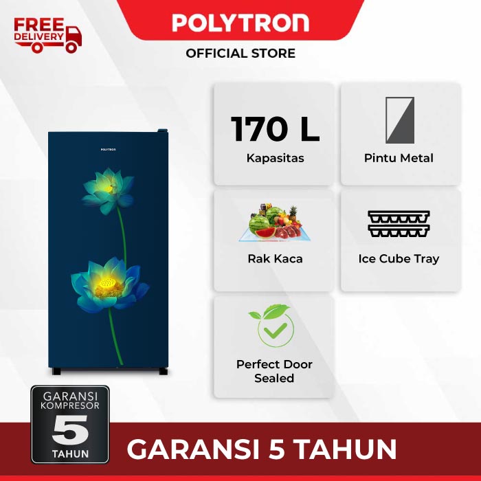 POLYTRON Kulkas 1 Pintu Beauty Steel 170 liter PRB 177LB