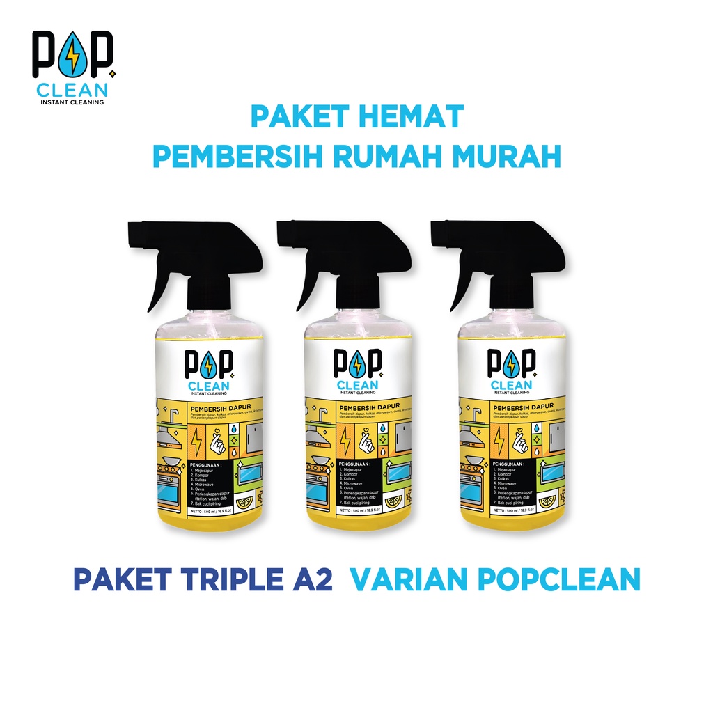 PAKET HEMAT 3 BOTOL PEMBERSIH DAPUR KULKAS KOMPOR OVEN MICROWAVE LEMAK MINYAK POPCLEAN