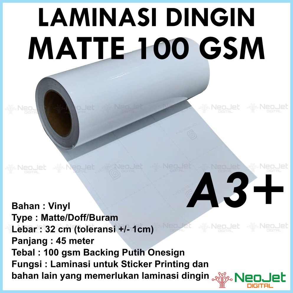 

Bahan Laminasi Dingin 100 gsm Doff Matte A3 50 Yard Roll Murah Untuk Sticker Vinyl Mate Mat Doft
